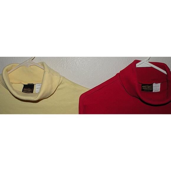 Lot 2 Vtg Eddie Bauer Men’s Large LS Turtle Neck Shirts Yellow Red Made USA - Picture 2 of 3